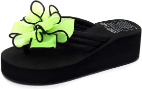 VOKLIN Women's Fashion Bohemian Bowknot Wedge Flipflops Sandals Comfort Nonslip Platform Summer Beach Sandal