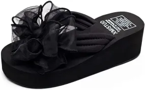 VOKLIN Women's Fashion Bohemian Bowknot Wedge Flipflops Sandals Comfort Nonslip Platform Summer Beach Sandal