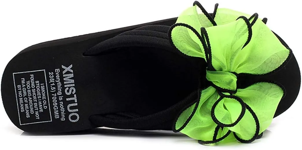 VOKLIN Women's Fashion Bohemian Bowknot Wedge Flipflops Sandals Comfort Nonslip Platform Summer Beach Sandal