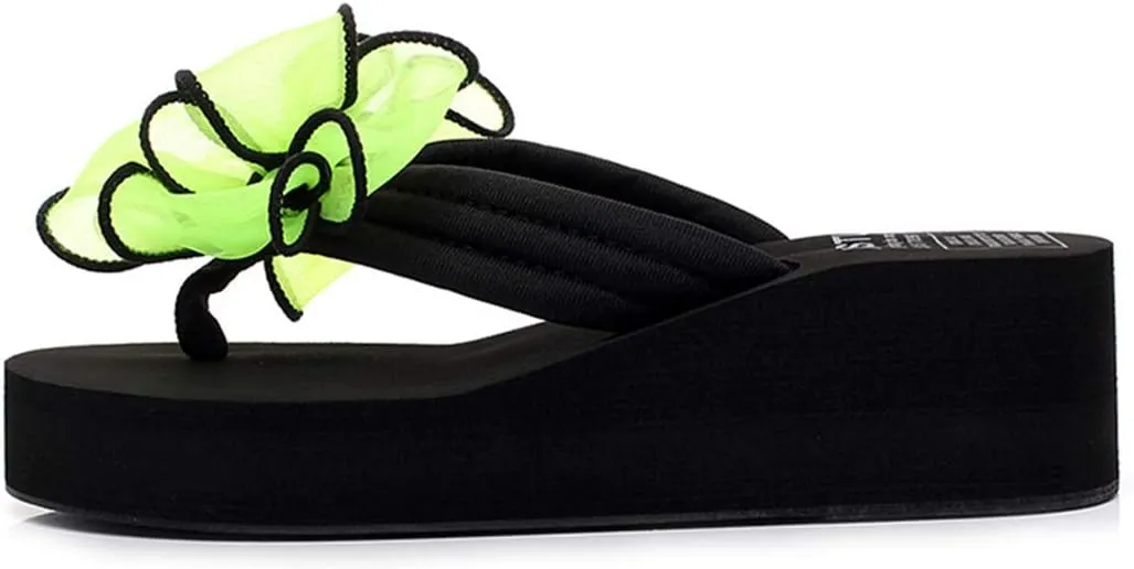 VOKLIN Women's Fashion Bohemian Bowknot Wedge Flipflops Sandals Comfort Nonslip Platform Summer Beach Sandal