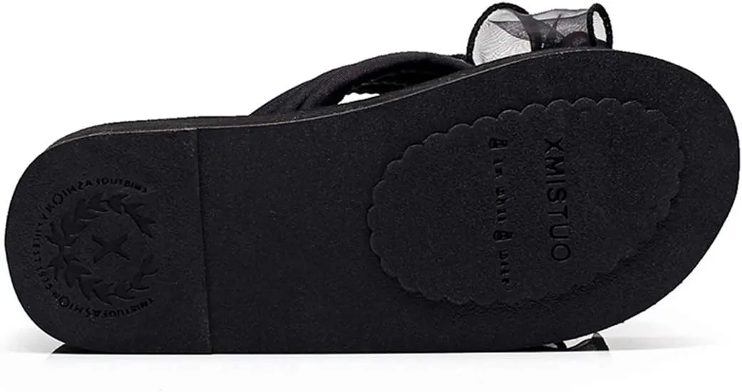 VOKLIN Women's Fashion Bohemian Bowknot Wedge Flipflops Sandals Comfort Nonslip Platform Summer Beach Sandal