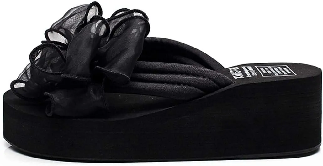 VOKLIN Women's Fashion Bohemian Bowknot Wedge Flipflops Sandals Comfort Nonslip Platform Summer Beach Sandal