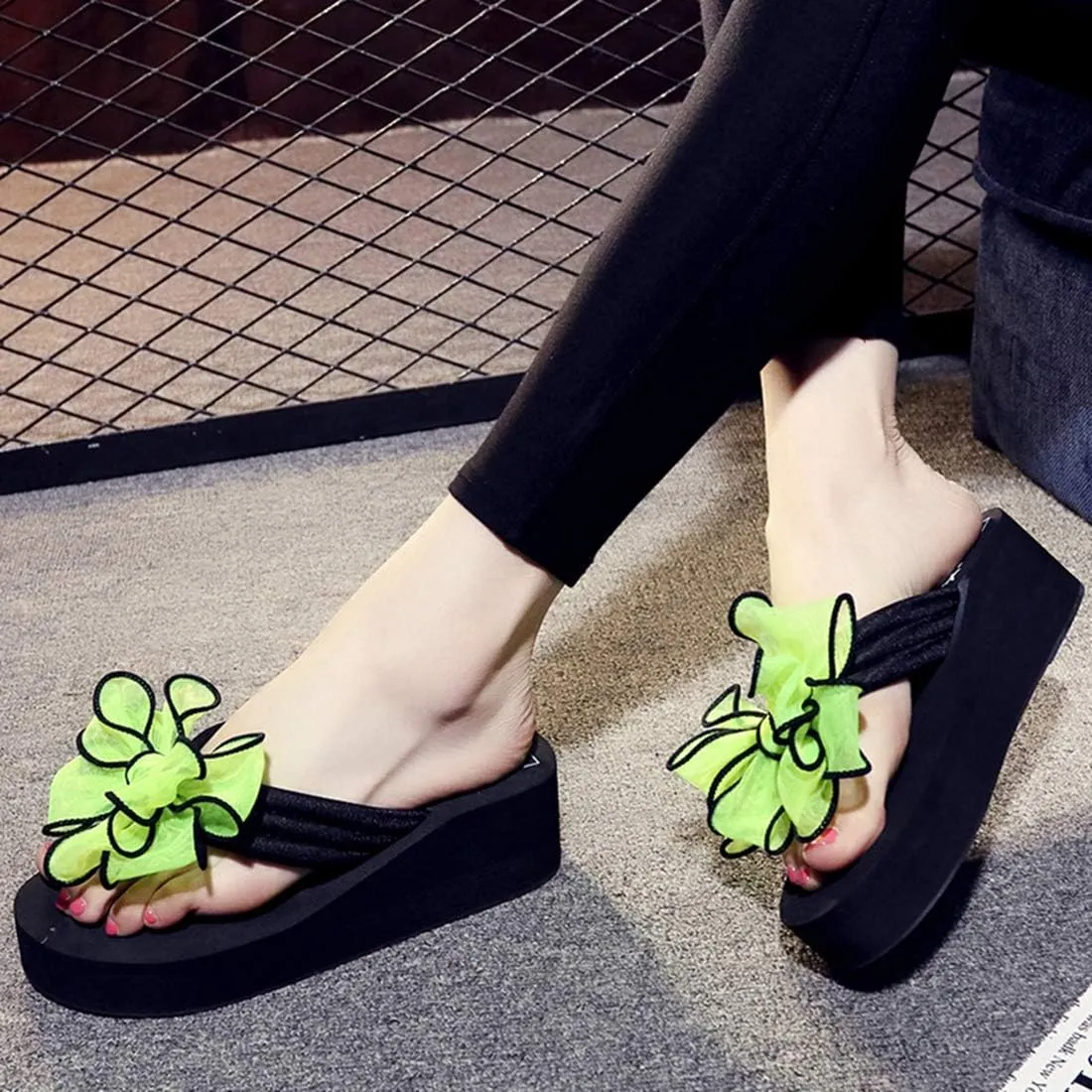 VOKLIN Women's Fashion Bohemian Bowknot Wedge Flipflops Sandals Comfort Nonslip Platform Summer Beach Sandal