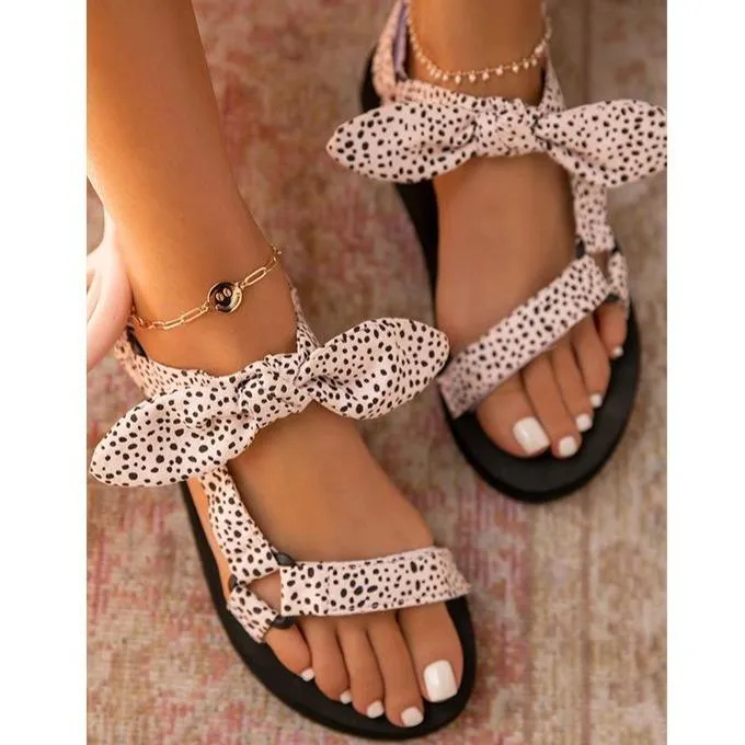 Women bow ankle strap slip on summer beach flat sandals