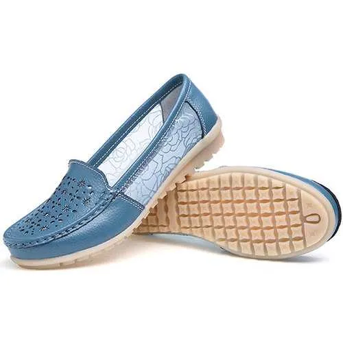 Women Hollow Out Slip On Casual Flat Shoes In Leather