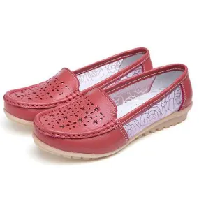 Women Hollow Out Slip On Casual Flat Shoes In Leather