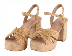 Women's All Over Braided Raffia Platform Heeled Sandals