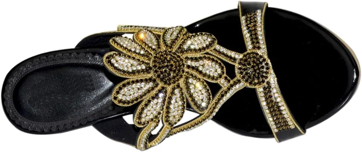 Women's Chunky Heel Glitter Rhinestone Sandals Jeweled Sandals Summer Stylish Sandals Womens Mules Sandals