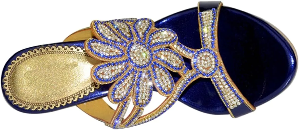 Women's Chunky Heel Glitter Rhinestone Sandals Jeweled Sandals Summer Stylish Sandals Womens Mules Sandals