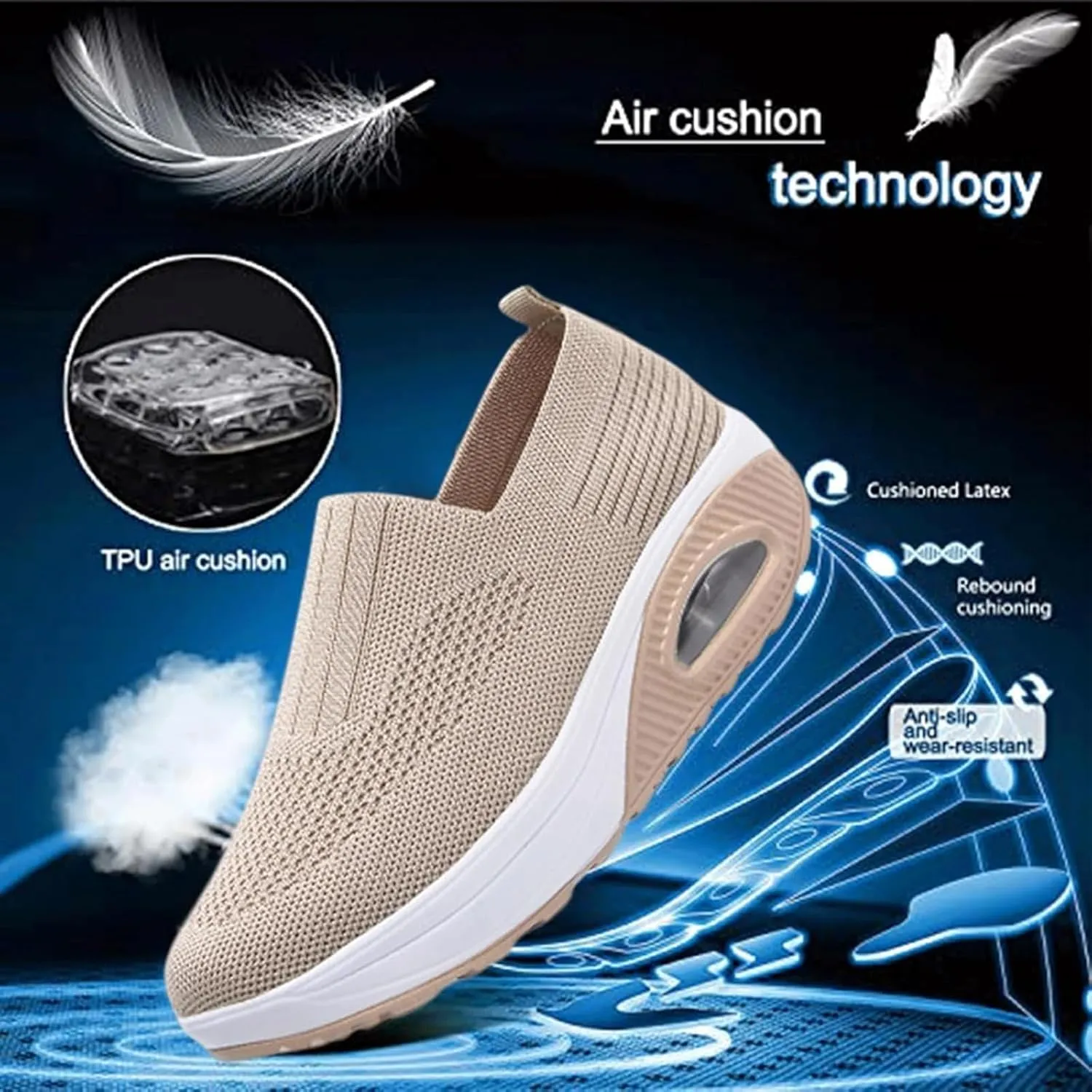Womens Orthopedic Walking Shoes Mesh Breathable Arch Support Slip-on Light Air Cushion Orthopedic Sneakers Diabetic Shoe