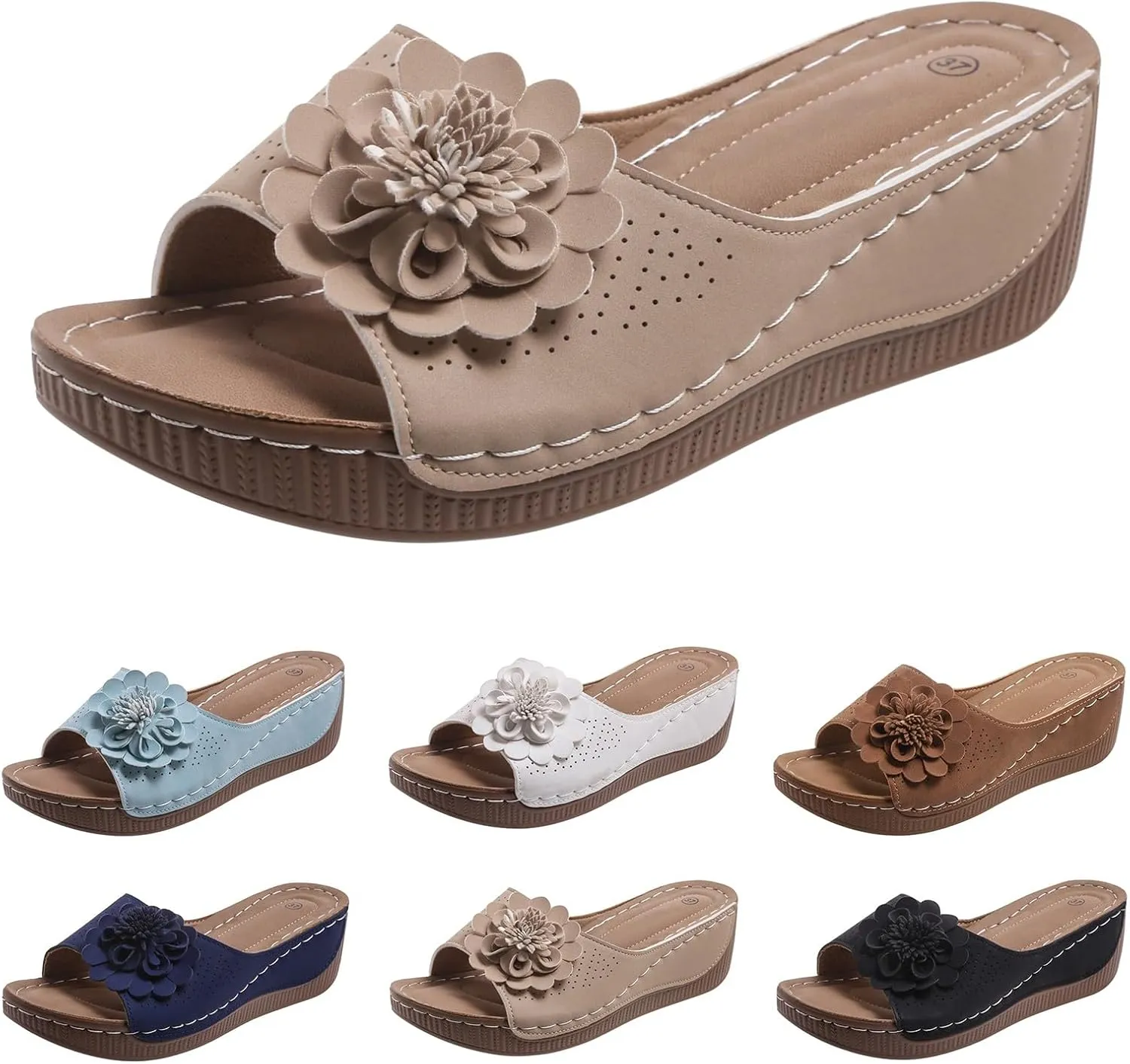 Womens Sandals Block Heel Fish Mouth Flowers Comfortable Hollow Out Open Toe Breathable Adjustable Strappy Shoes