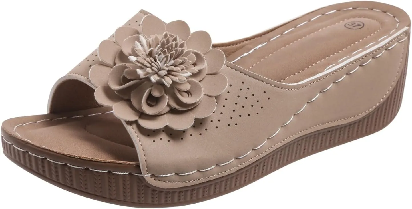 Womens Sandals Block Heel Fish Mouth Flowers Comfortable Hollow Out Open Toe Breathable Adjustable Strappy Shoes