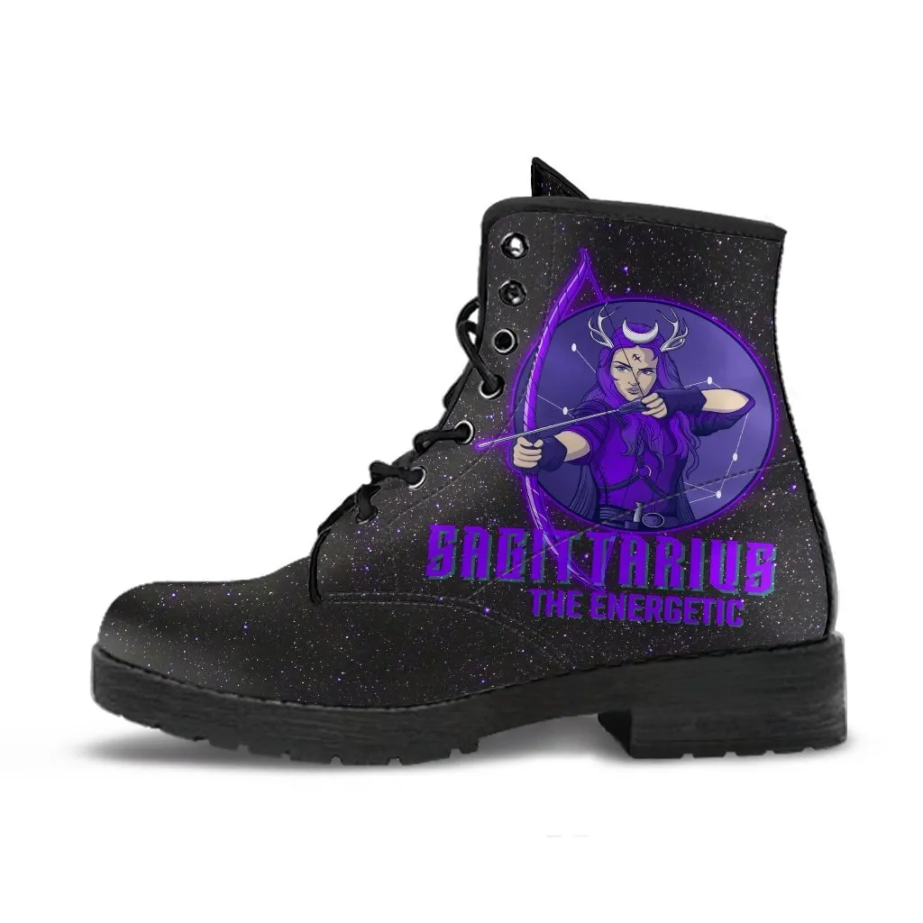 Zodiac Combat Boots - Sagittarius #1 | Vegan Leather Lace Up Boots Women, Handmade Lace Up Boots, Women's Boots, Custom Shoes, Aesthetic Shoes, Vegan Shoes