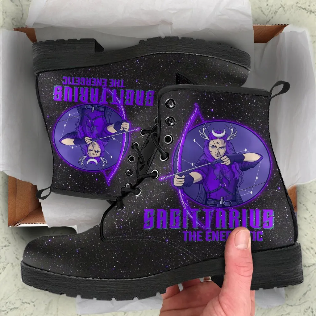 Zodiac Combat Boots - Sagittarius #1 | Vegan Leather Lace Up Boots Women, Handmade Lace Up Boots, Women's Boots, Custom Shoes, Aesthetic Shoes, Vegan Shoes