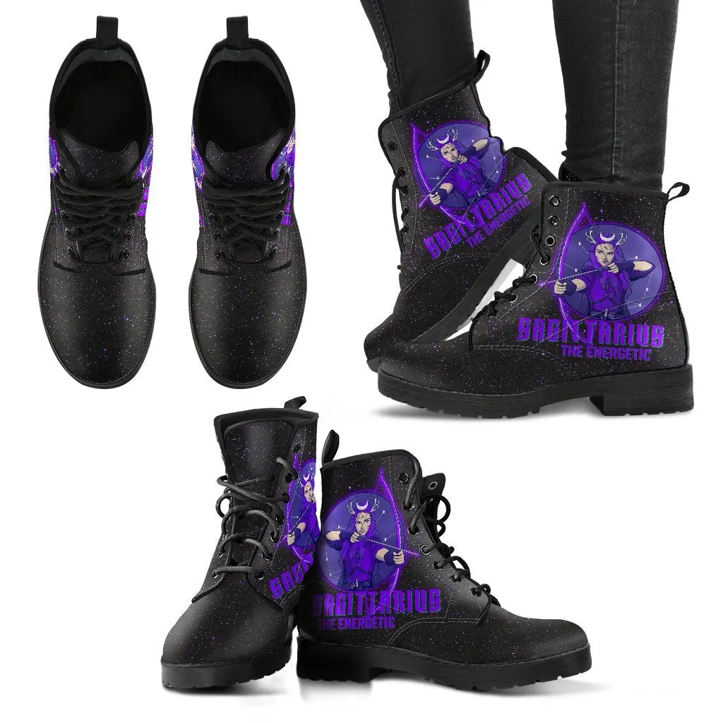 Zodiac Combat Boots - Sagittarius #1 | Vegan Leather Lace Up Boots Women, Handmade Lace Up Boots, Women's Boots, Custom Shoes, Aesthetic Shoes, Vegan Shoes