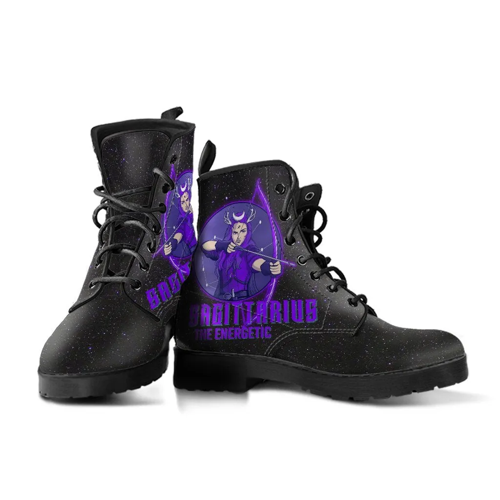 Zodiac Combat Boots - Sagittarius #1 | Vegan Leather Lace Up Boots Women, Handmade Lace Up Boots, Women's Boots, Custom Shoes, Aesthetic Shoes, Vegan Shoes